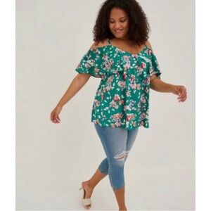 NWT Torrid Green Floral Off-Shoulder Blouse